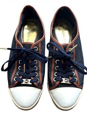 Michael Kors Kristy Dark Denim Espadrille Style Lace Up Sneakers Size 7.5M